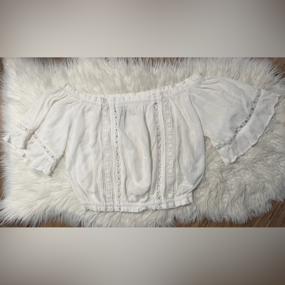 White Off The Shoulder Boho Blouse with See Through Lace Details